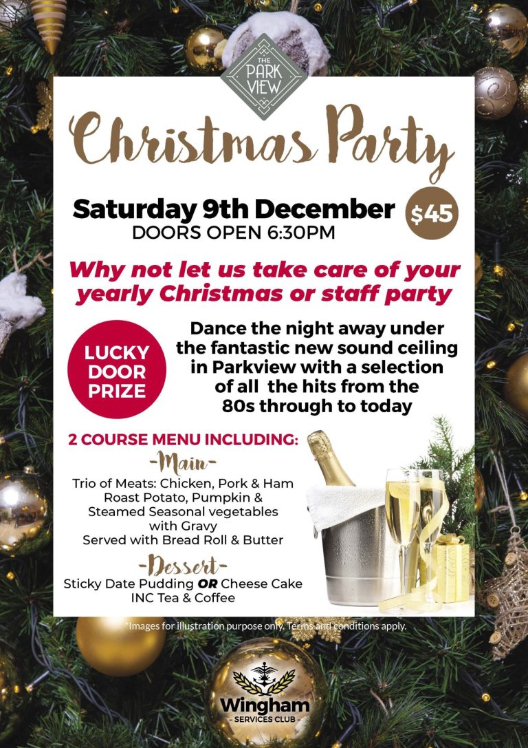 Celebrate Christmas on Saturday 9th December 2023 with a delicious 2 course meal, music and lucky door prize.