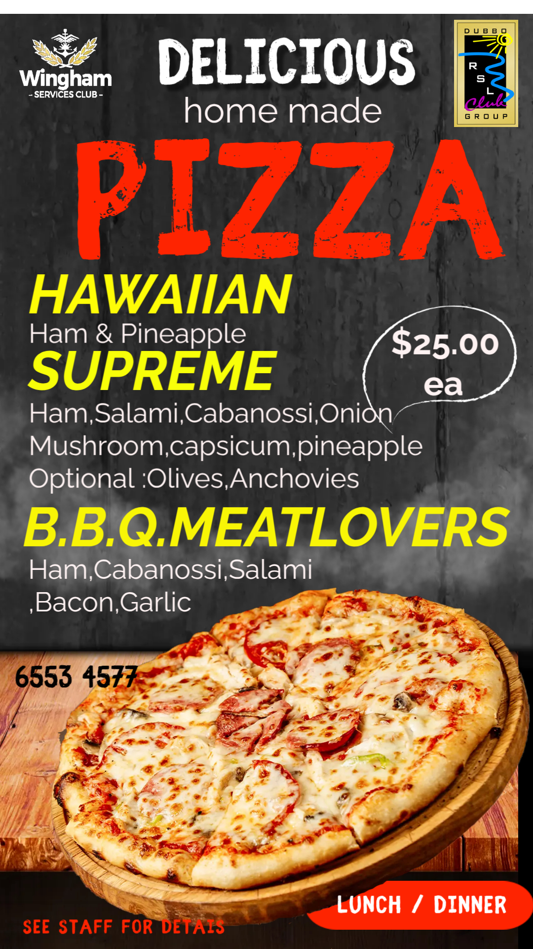 Lunch specials available Monday to Friday - check out our website for up to date details.