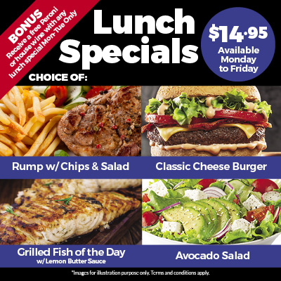 Lunch specials available Monday to Friday - check out our website for up to date details.